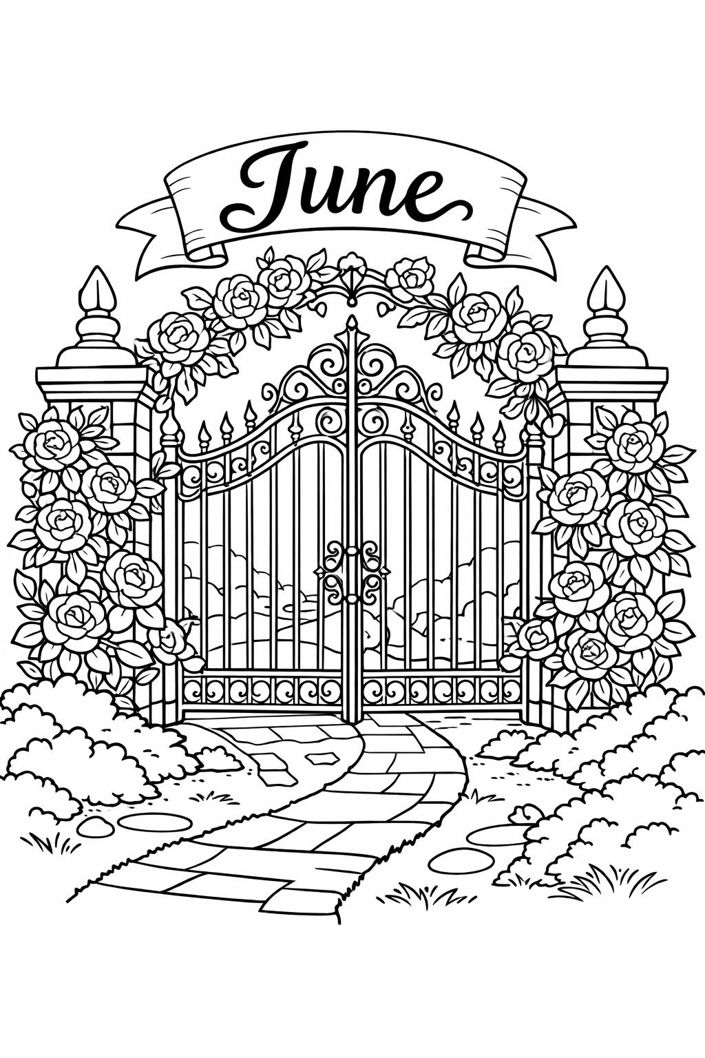 floral June coloring page | blooming flower artwork | cheerful summer design