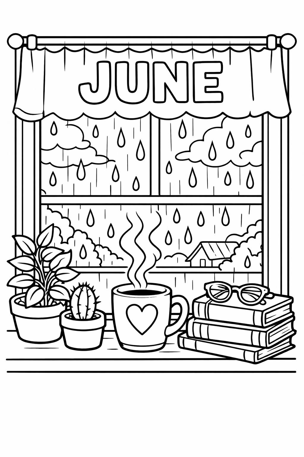 tropical June coloring page | palm tree summer scene | relaxing vacation design