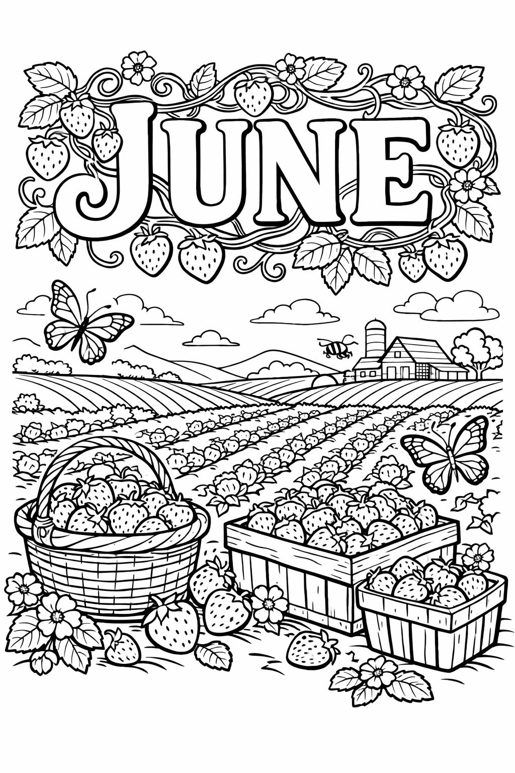 June garden coloring page | summer garden illustration | peaceful outdoor design