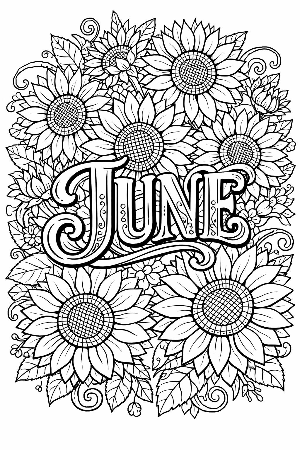 floral June coloring page | blooming summer flowers | relaxing nature artwork