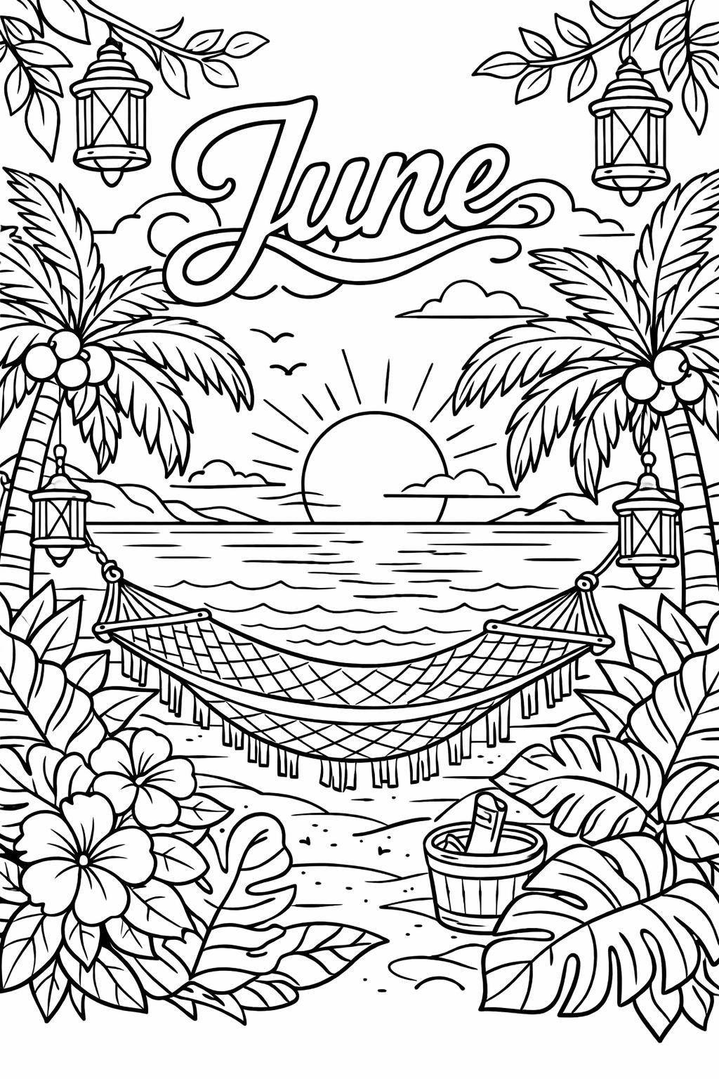 sunshine coloring page | bright summer illustration | cheerful June design
