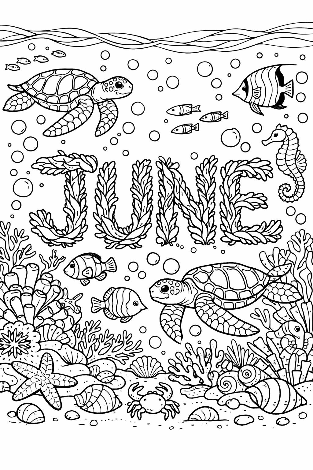 June calendar coloring page | monthly planner illustration | seasonal coloring sheet