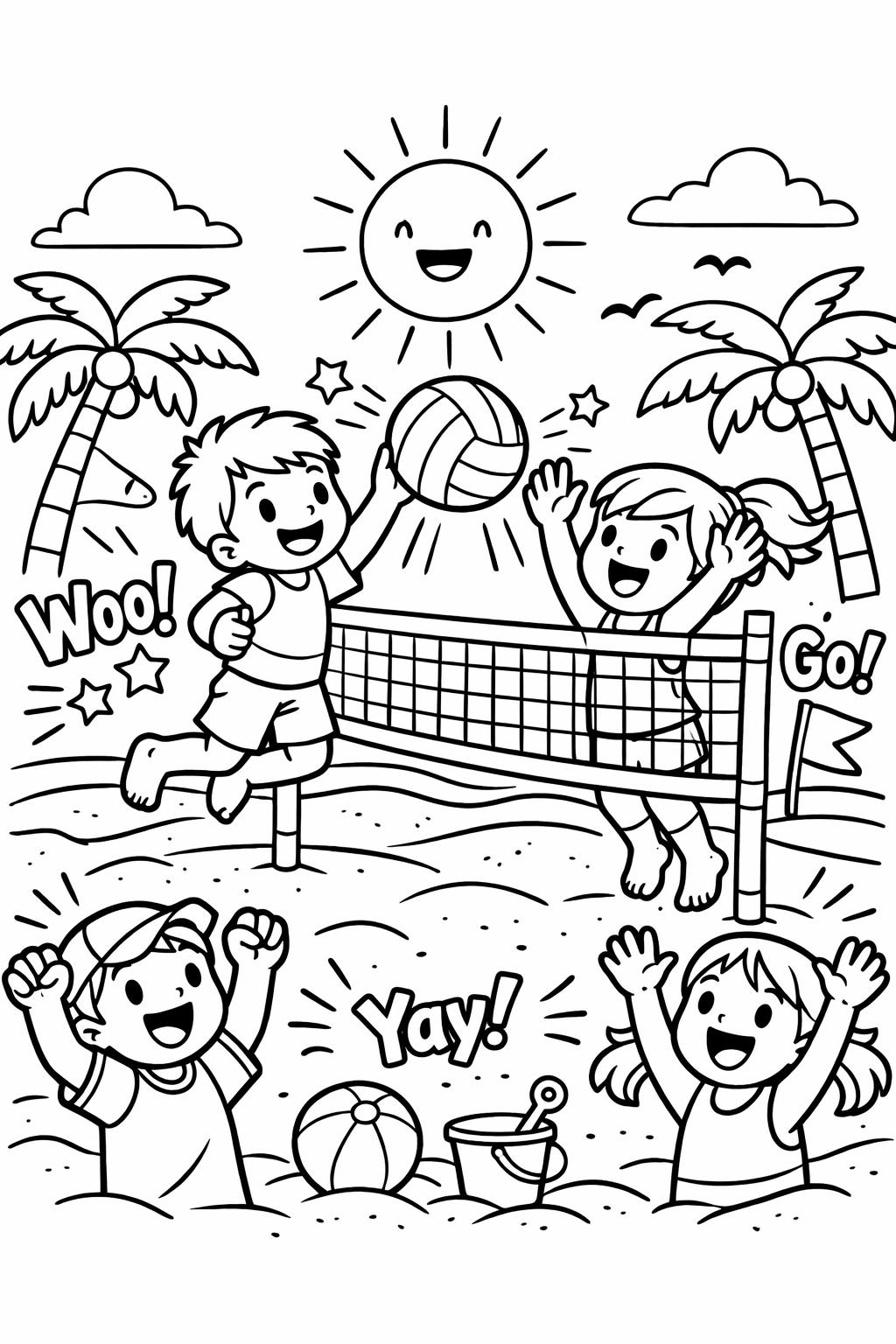 volleyball coloring page | volleyball action illustration | sporty coloring sheet