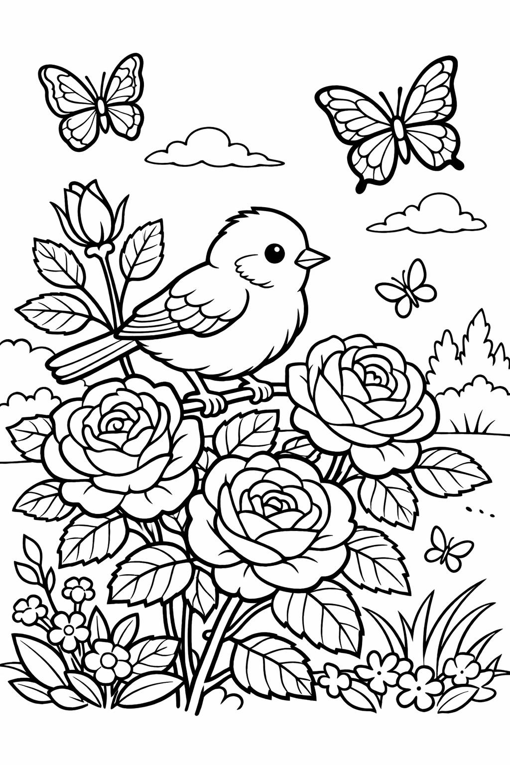 vintage rose coloring page | classic floral artwork | elegant botanical design