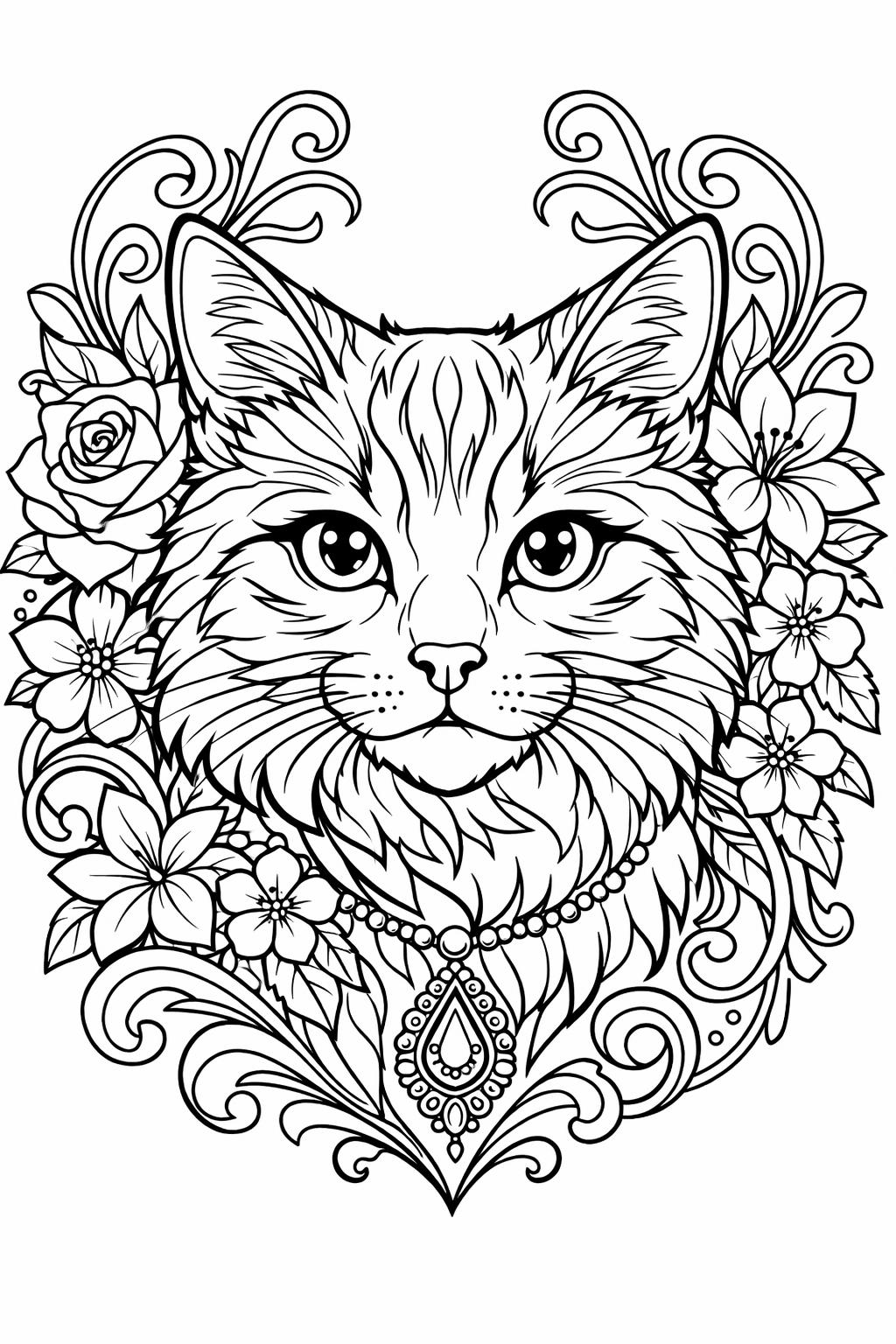 kawaii cat coloring page | cute cartoon cat | playful coloring design