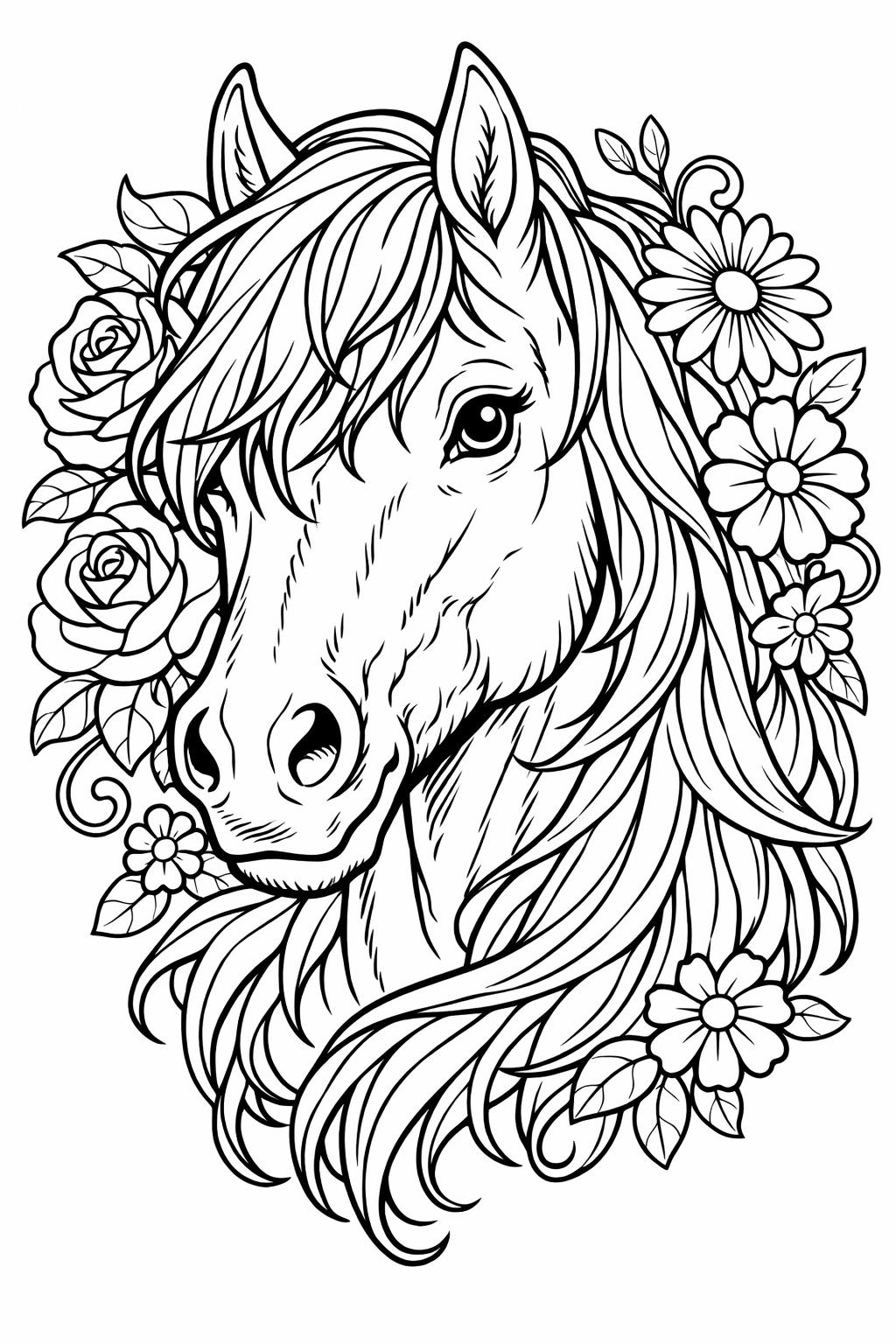 wild horse coloring page | free roaming horse scene | relaxing nature artwork