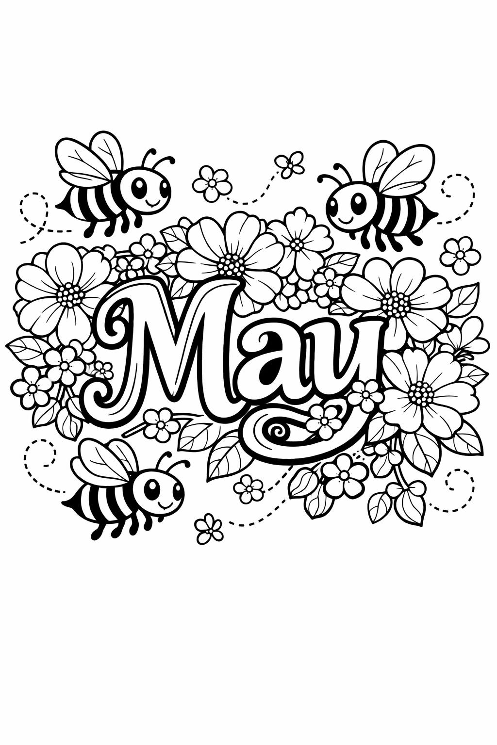 May flowers coloring page | blooming floral illustration | cheerful spring artwork