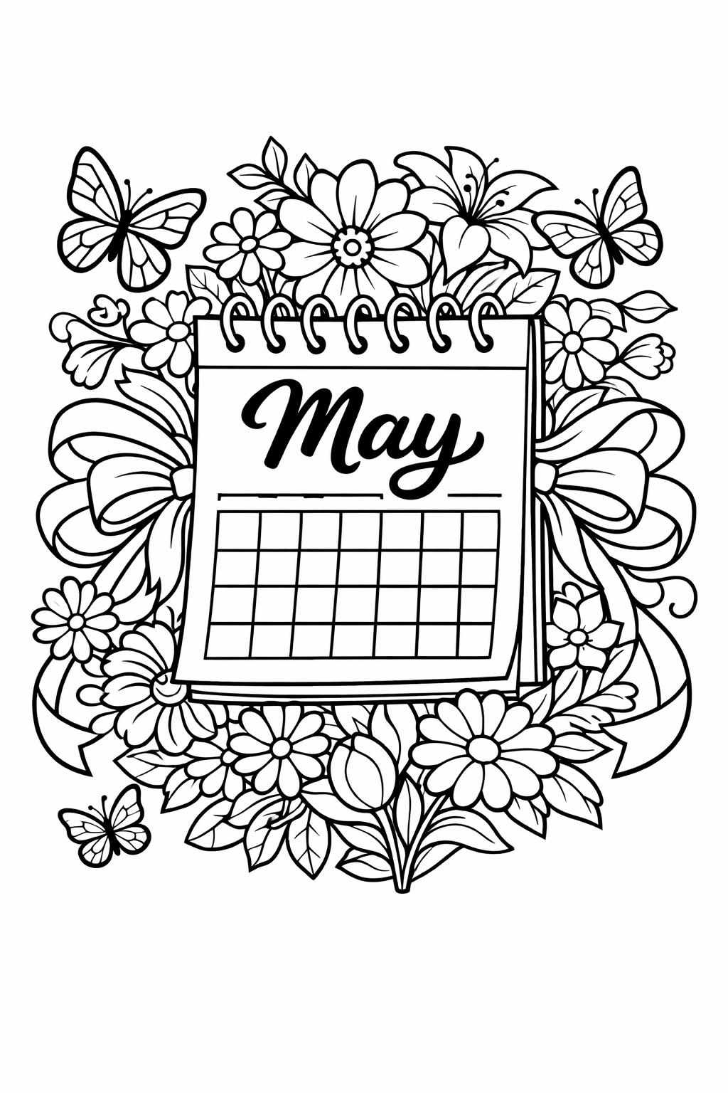 May garden coloring page | blooming garden scene | peaceful spring artwork