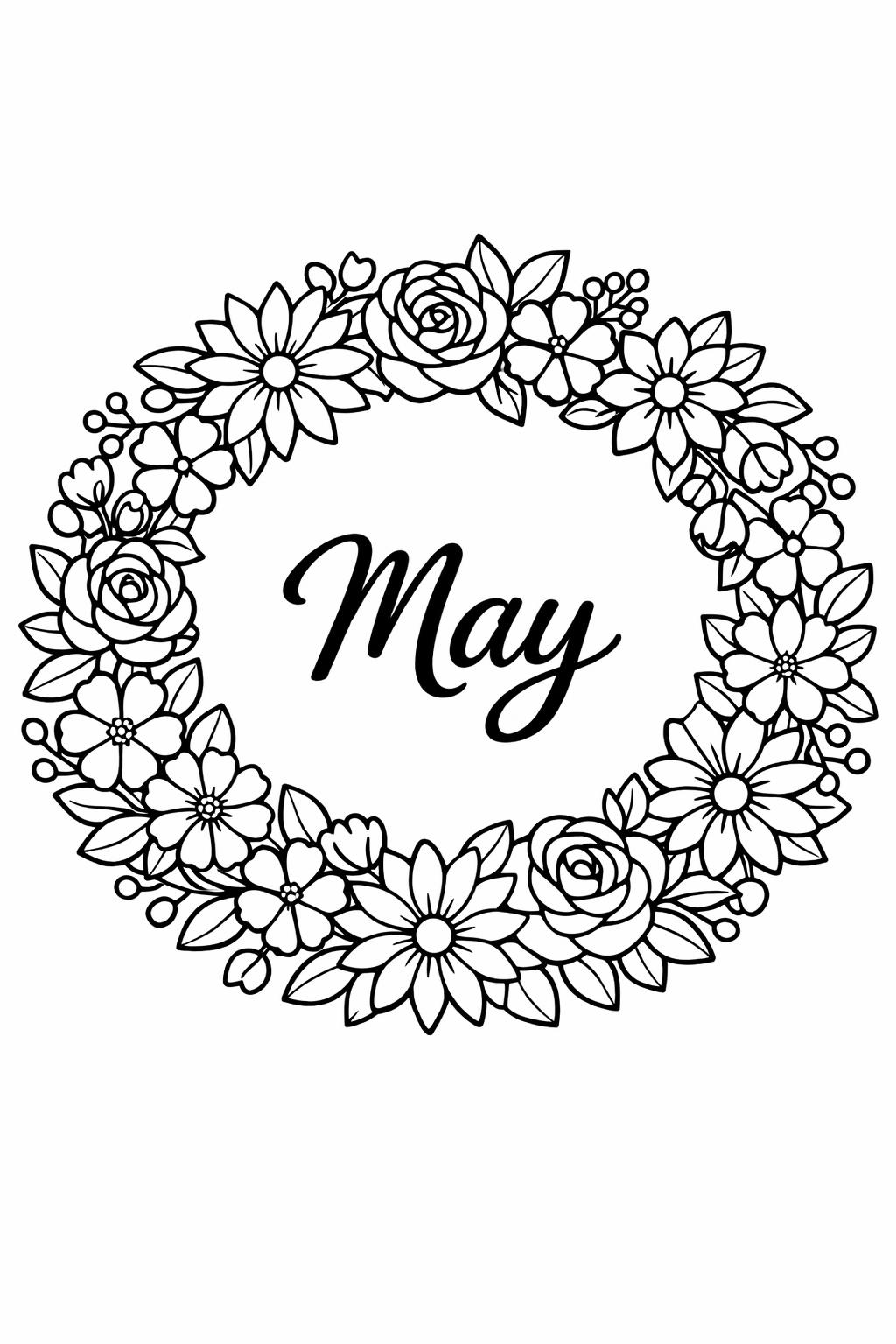 May rain coloring page | rainy spring scene | cozy seasonal artwork
