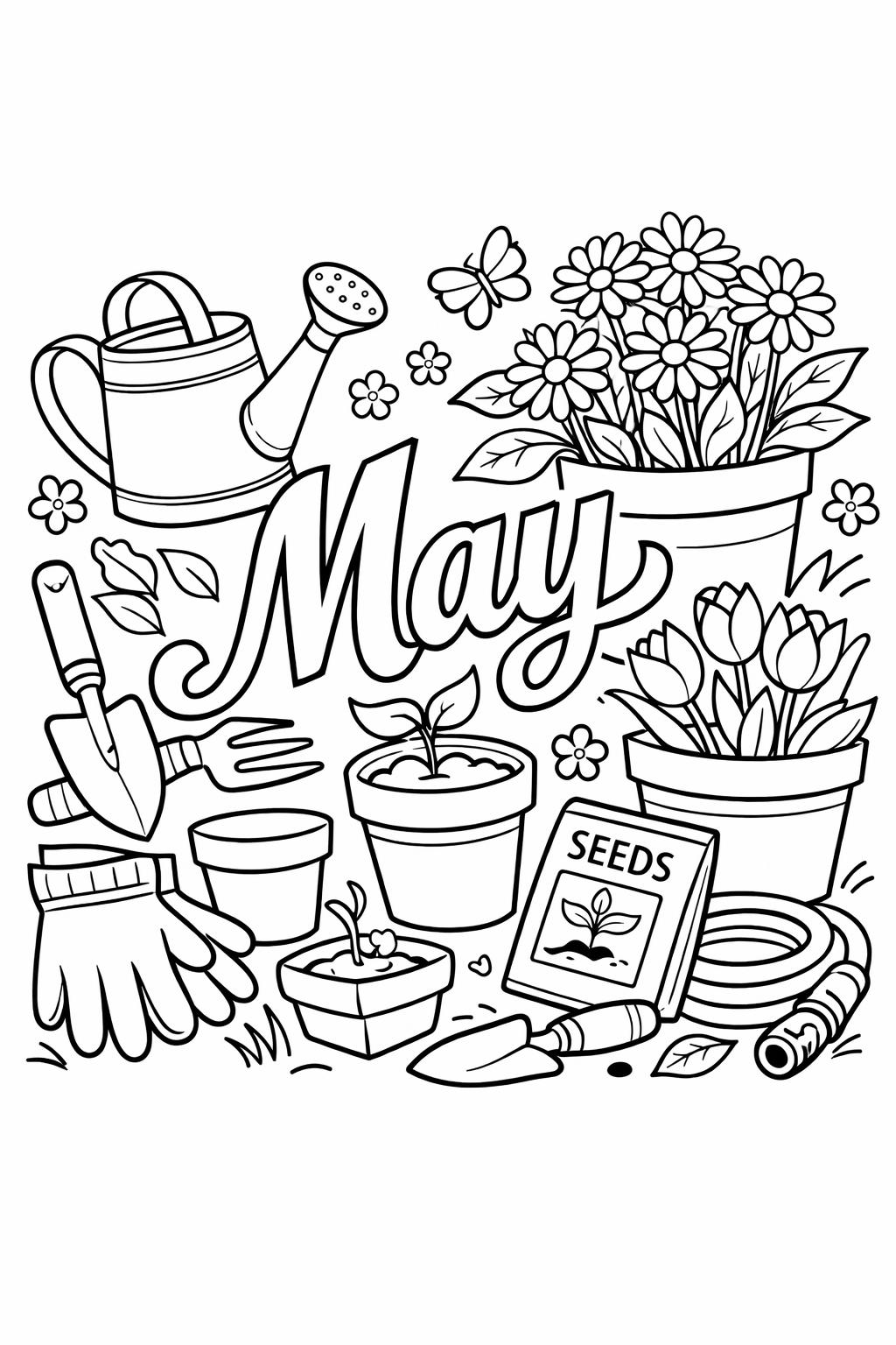 floral wreath coloring page | decorative May flowers | elegant spring design