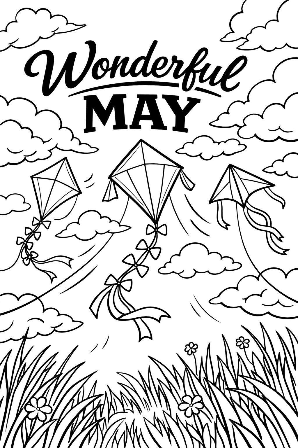 bee coloring page for May | buzzing spring bee | cute nature artwork