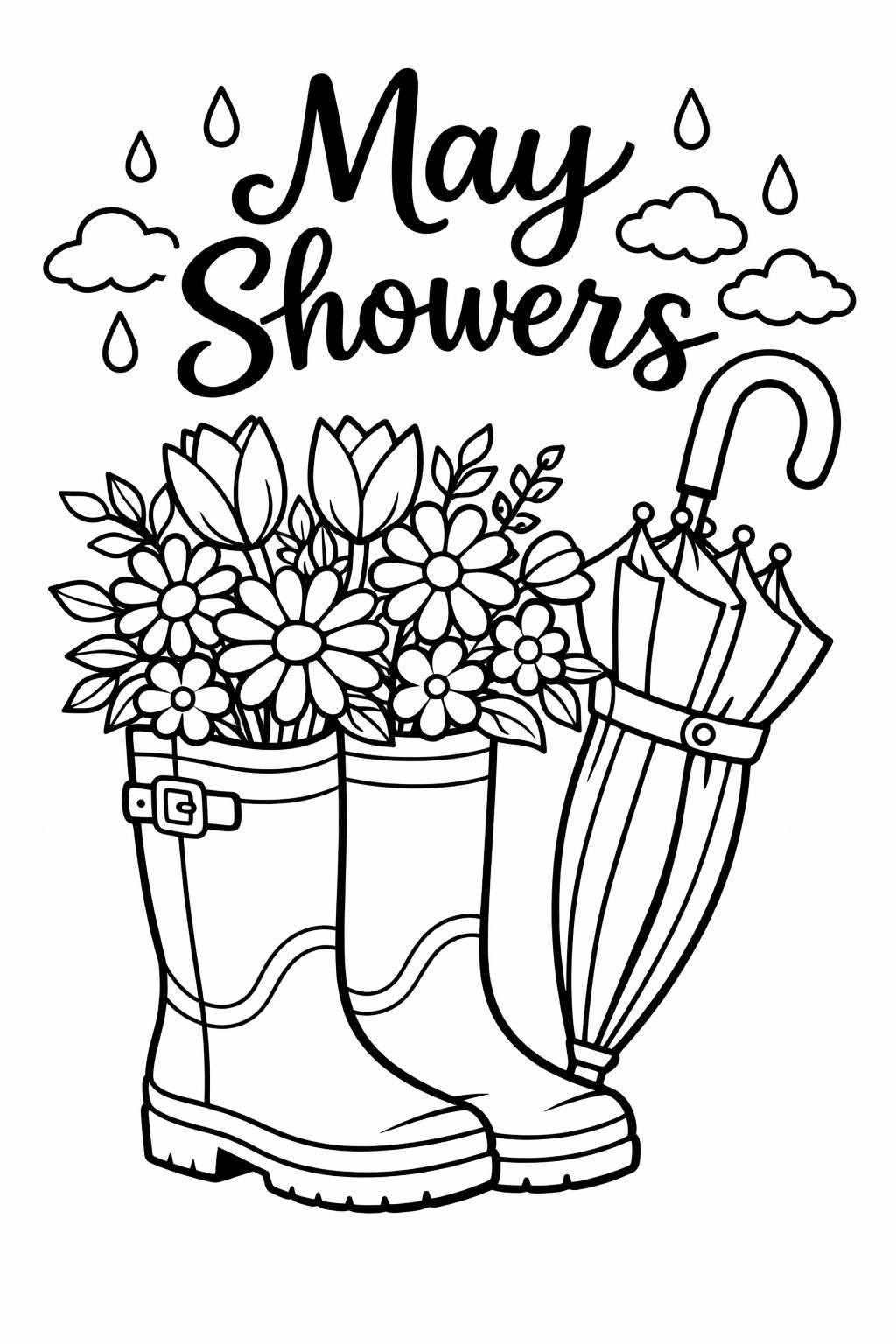 May nature coloring page | blooming outdoor illustration | peaceful spring artwork
