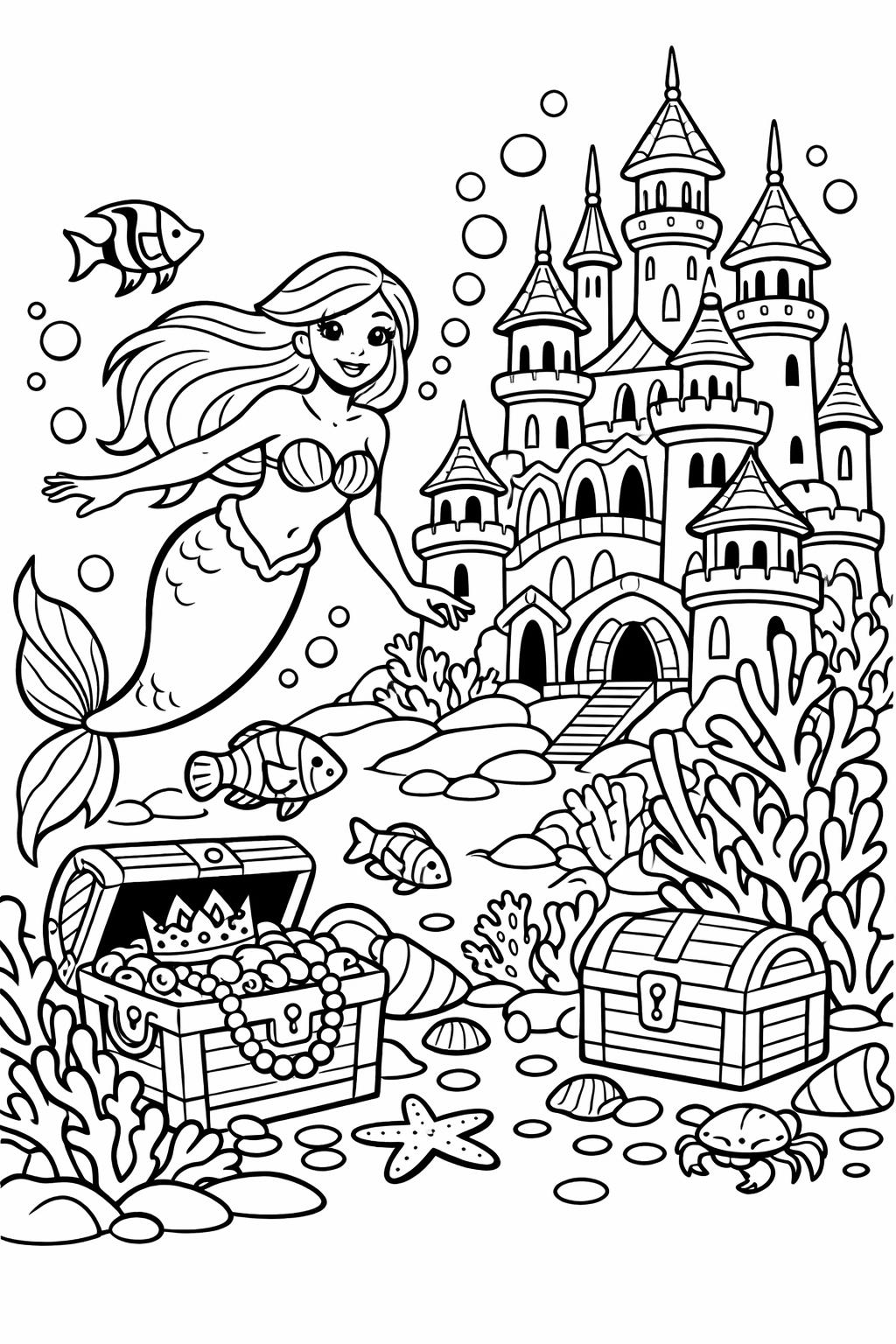 gothic mermaid coloring page | dark ocean fantasy | mysterious sea illustration