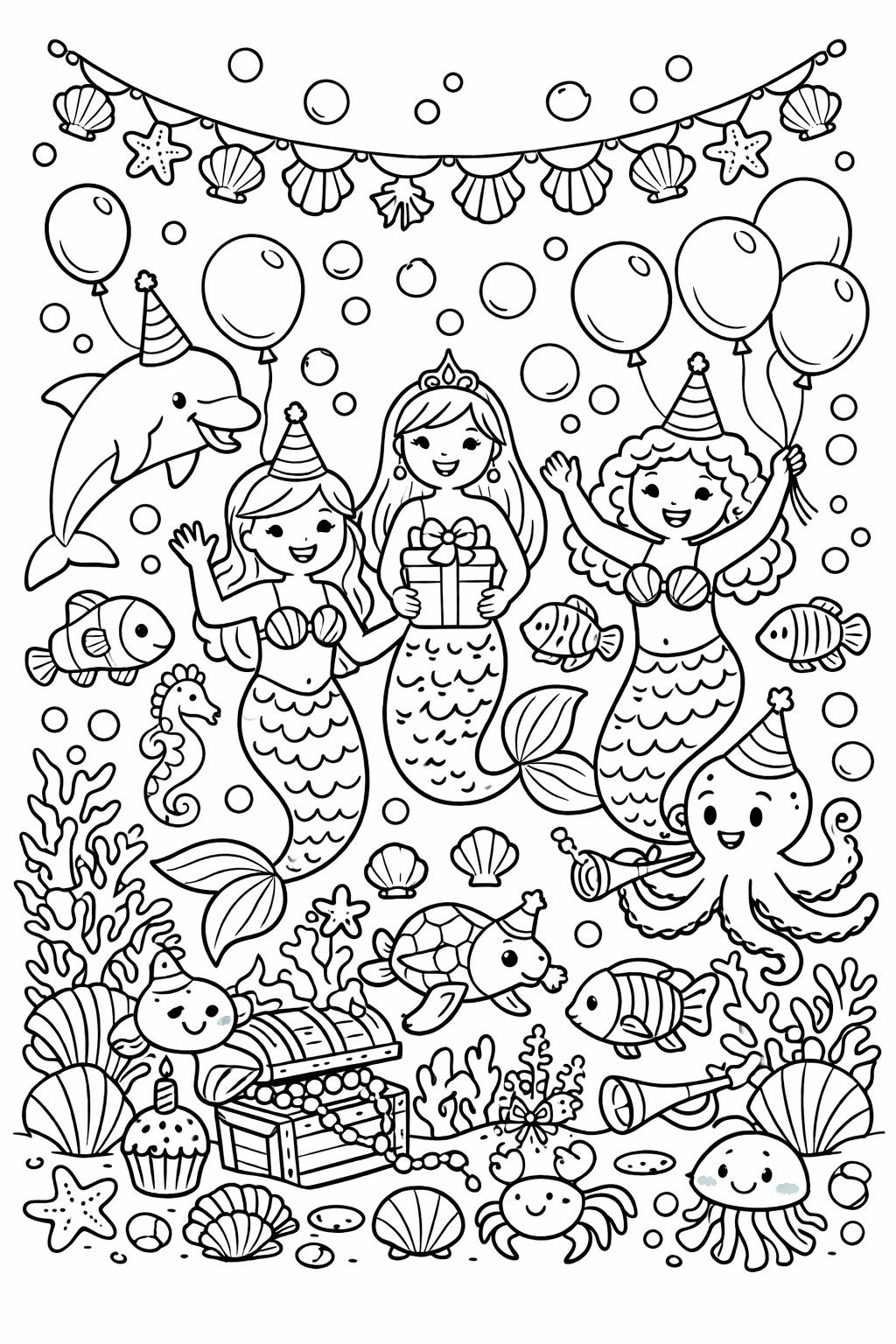 mermaid line art coloring page | clean fantasy outline | simple coloring design