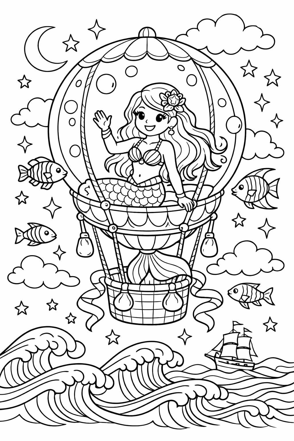 mermaid doodle coloring page | playful sea sketches | creative fantasy sheet