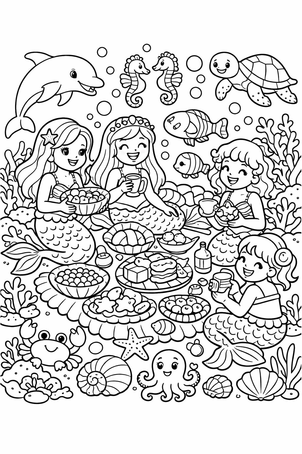 mermaid and starfish page | underwater nature design | whimsical sea artwork