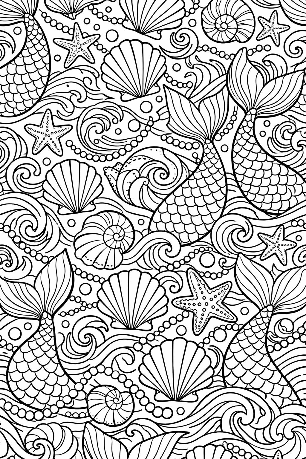 mermaid mandala coloring page | intricate ocean patterns | calming fantasy artwork