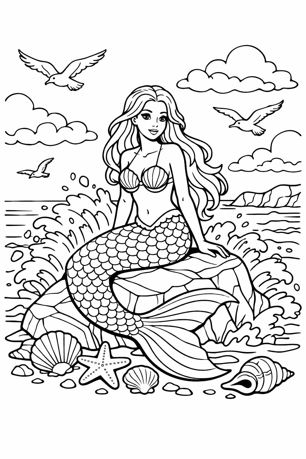 mermaid castle coloring page | underwater palace illustration | magical ocean artwork
