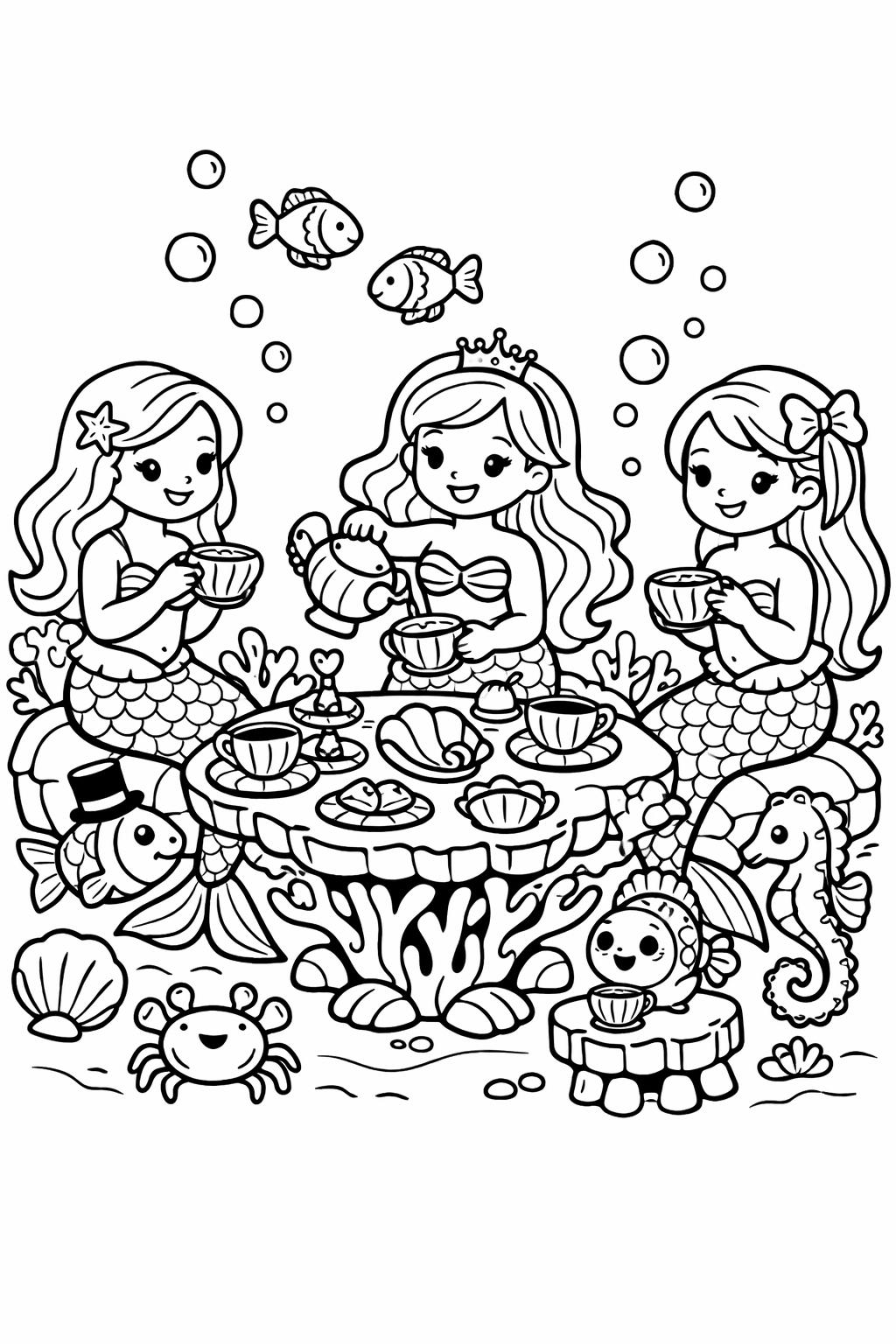 kawaii mermaid coloring page | cute cartoon mermaid | playful sea design