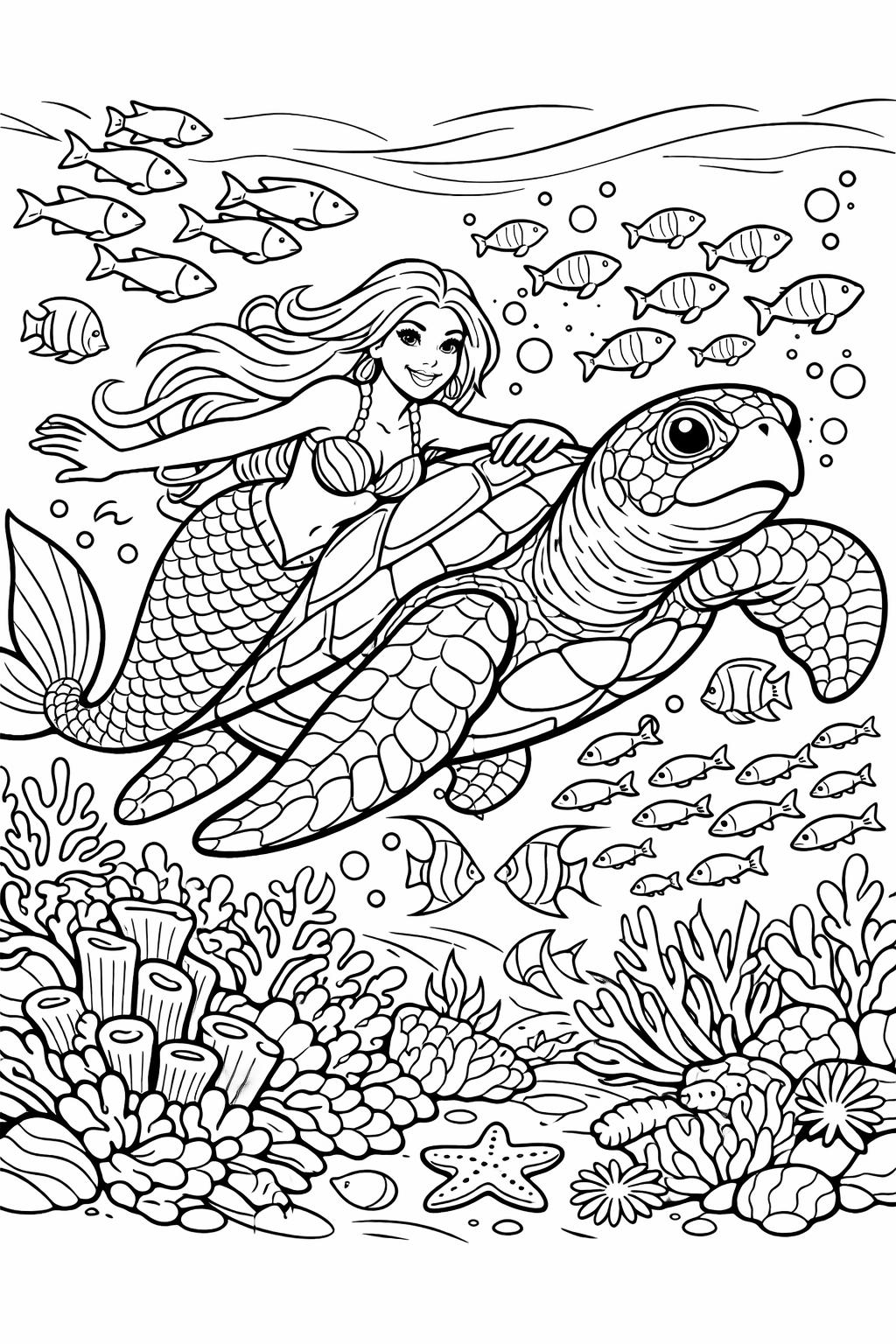 cartoon mermaid coloring page | fun animated sea character | playful coloring sheet