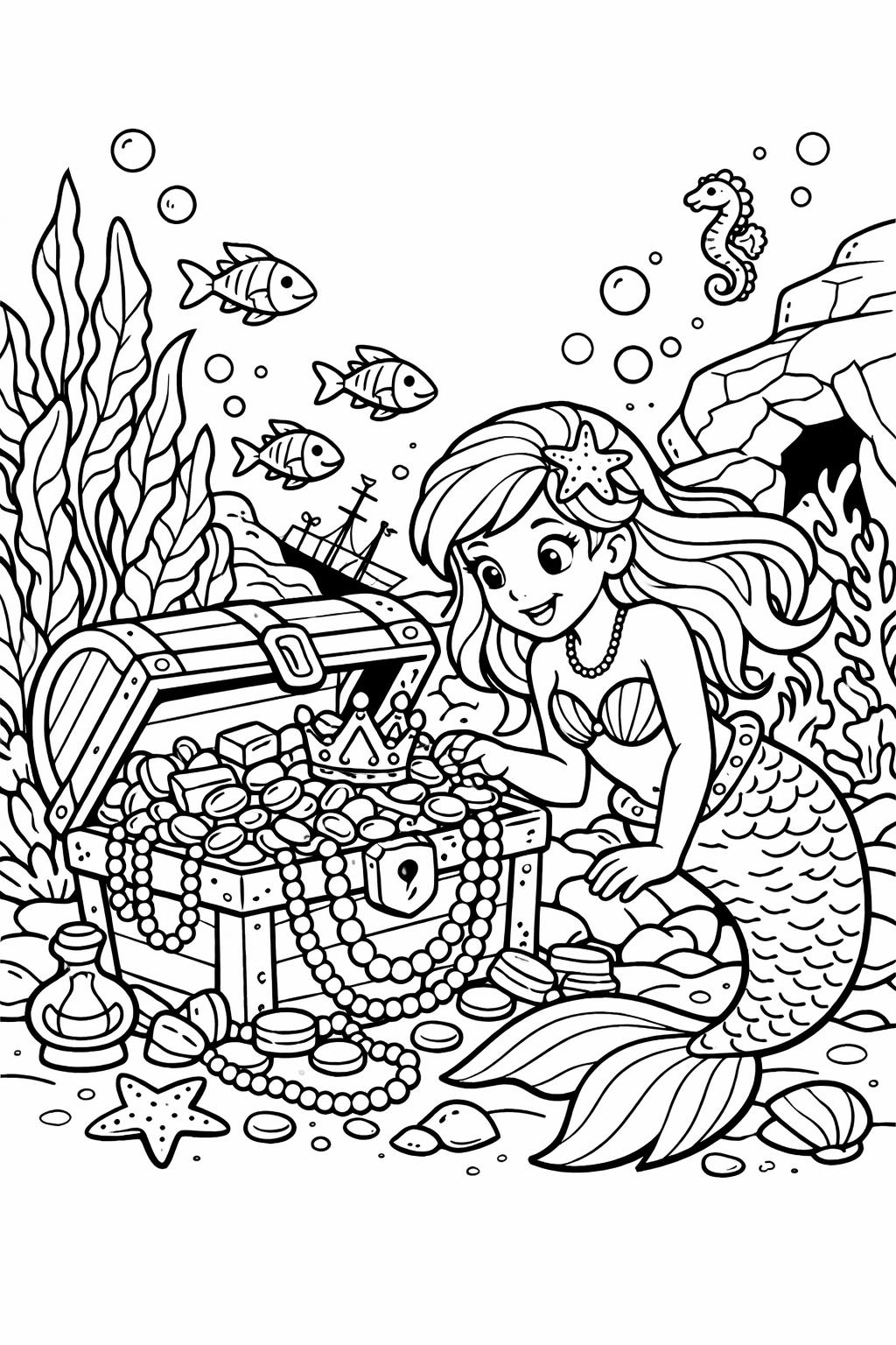 mermaid and coral page | reef ocean illustration | relaxing underwater design