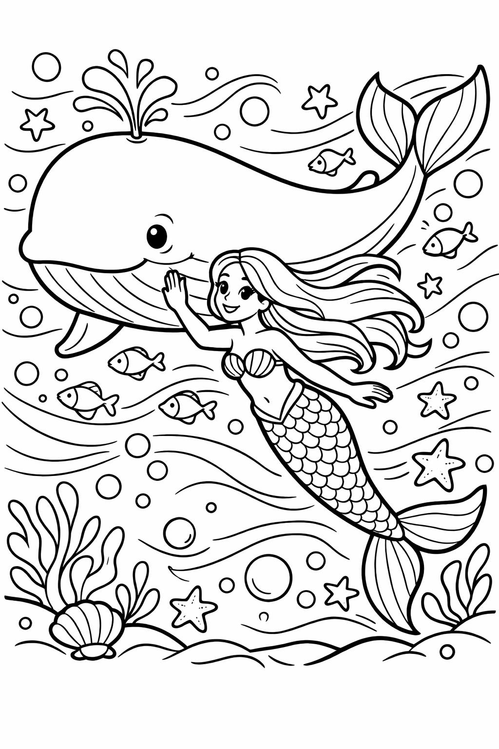 elegant mermaid coloring page | graceful sea princess | decorative fantasy sheet