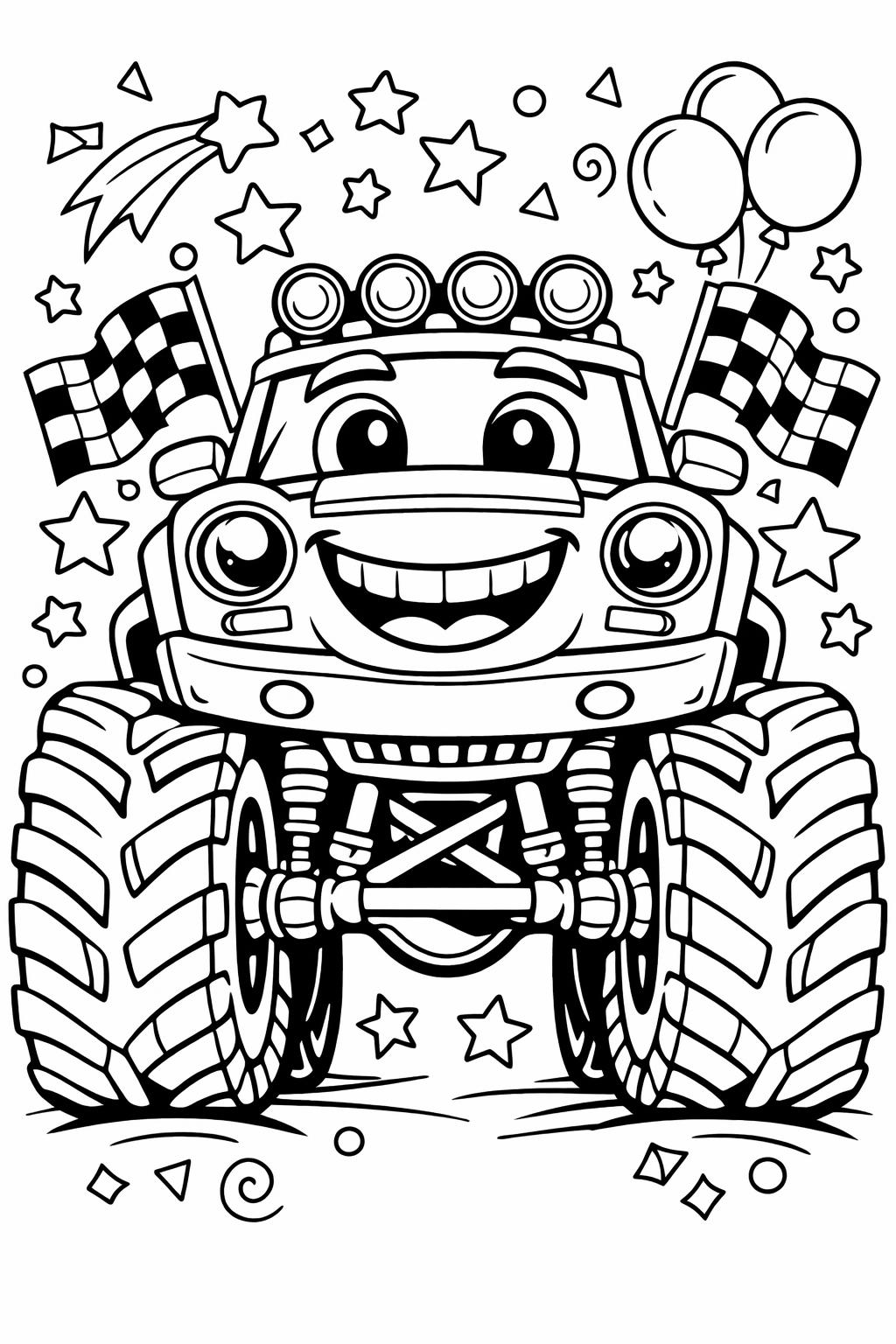 monster truck stunt page | jumping truck illustration | action vehicle coloring sheet