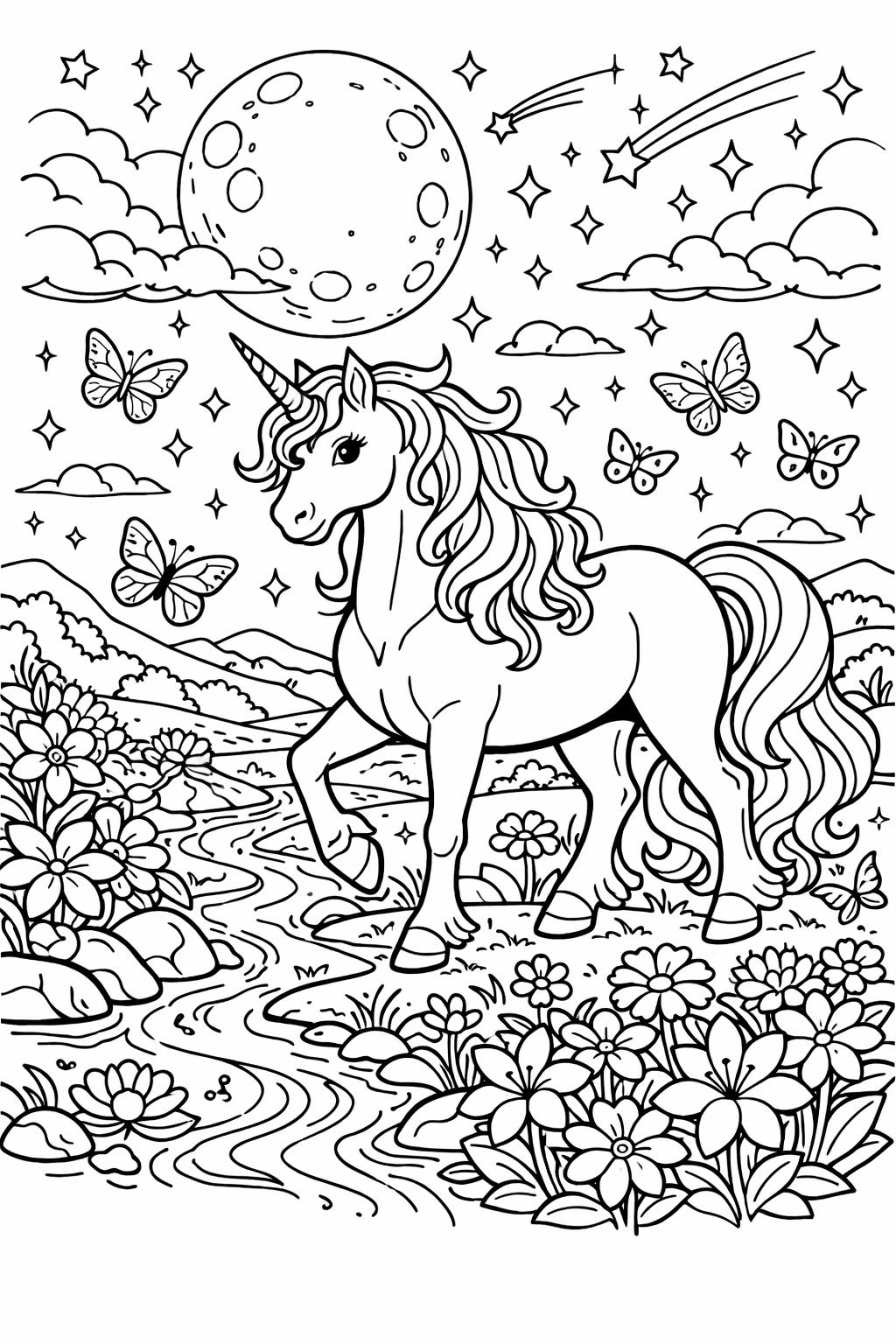 magical garden coloring page | fantasy floral scene | whimsical nature design