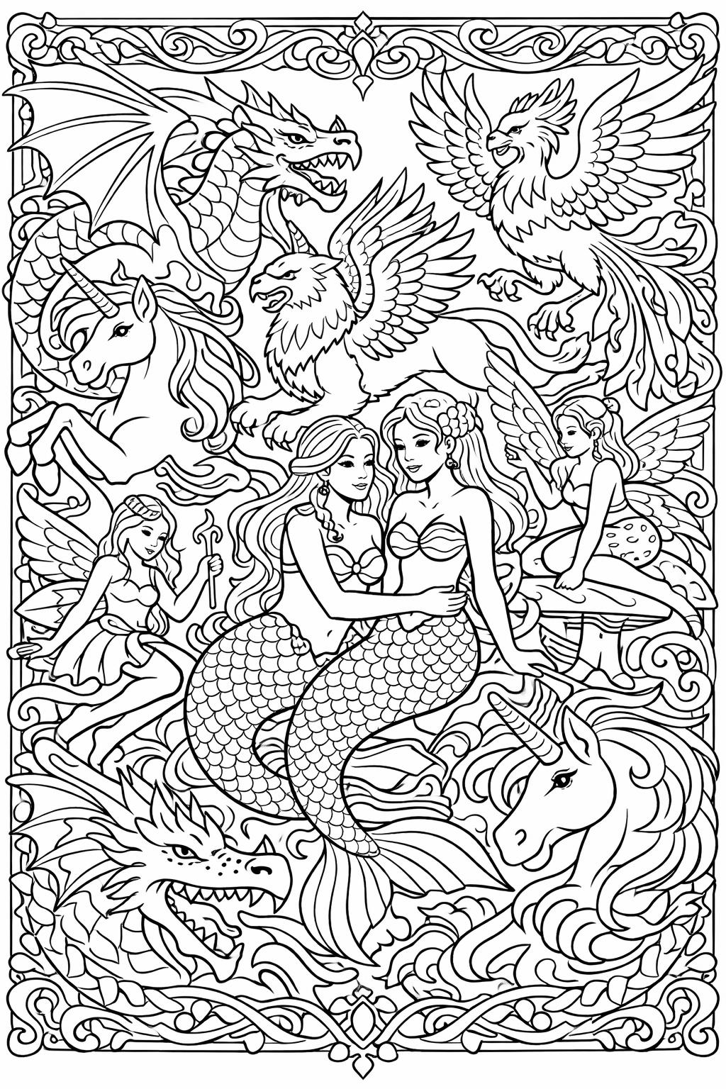 fantasy landscape coloring page | mystical outdoor scenery | magical environment artwork