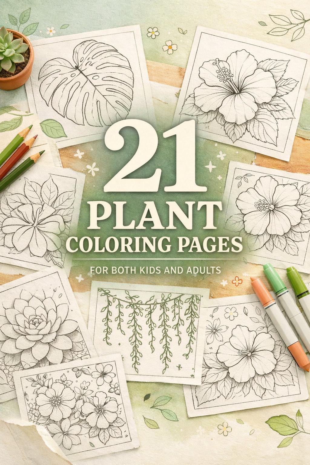 plant coloring page | botanical coloring sheet | relaxing nature artwork