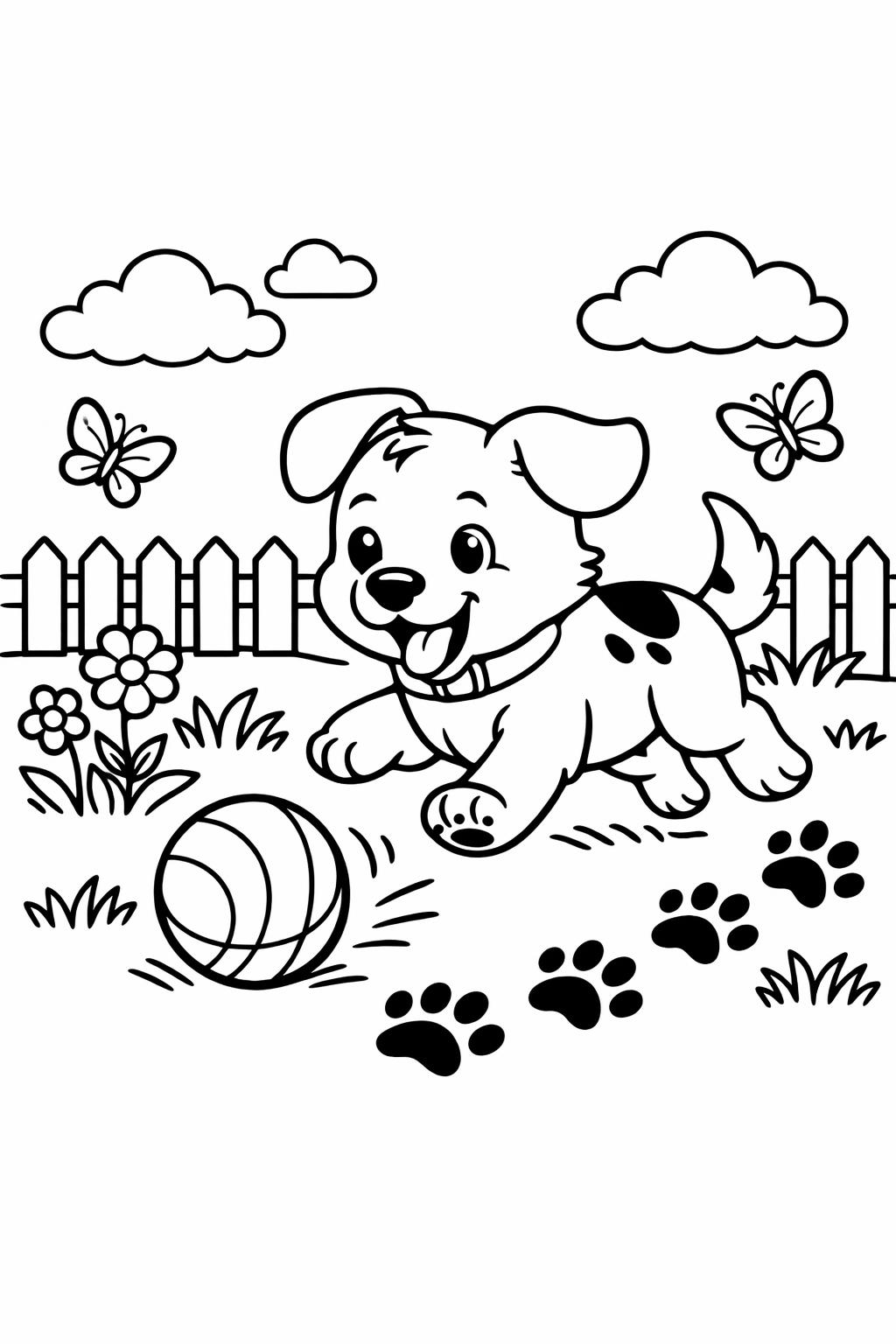 kawaii dog coloring page | cute cartoon puppy | playful coloring design