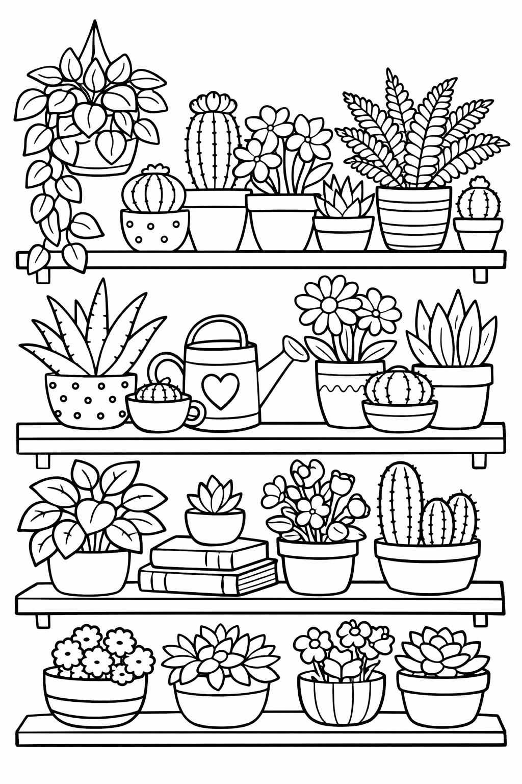 garden plant coloring page | outdoor greenery scene | peaceful nature artwork