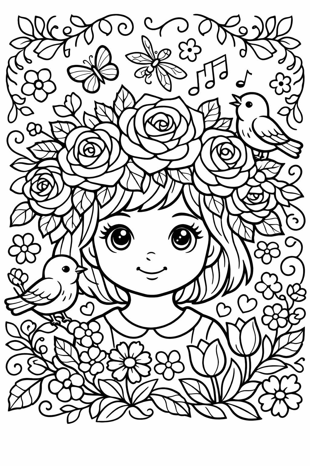 rose vase coloring page | flower arrangement illustration | cozy floral artwork