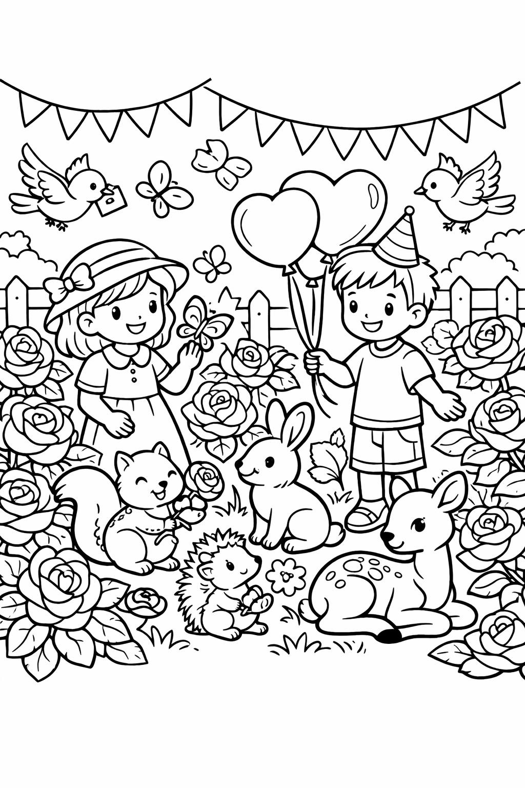 rose heart coloring page | floral heart illustration | romantic flower artwork