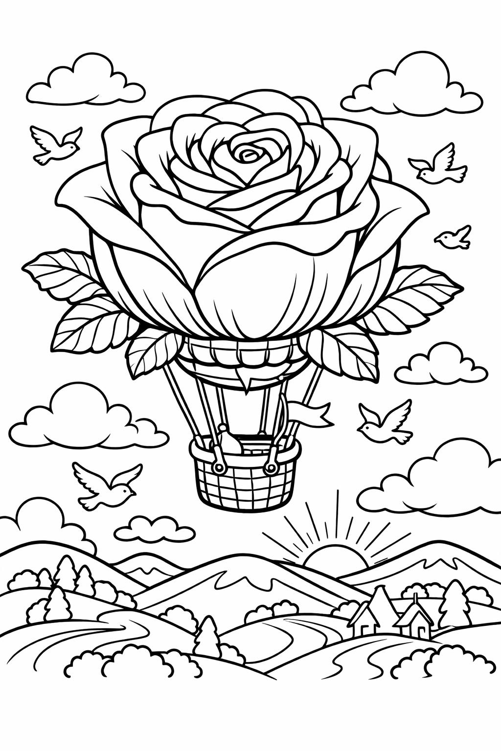artistic rose coloring page | creative flower illustration | decorative botanical sheet