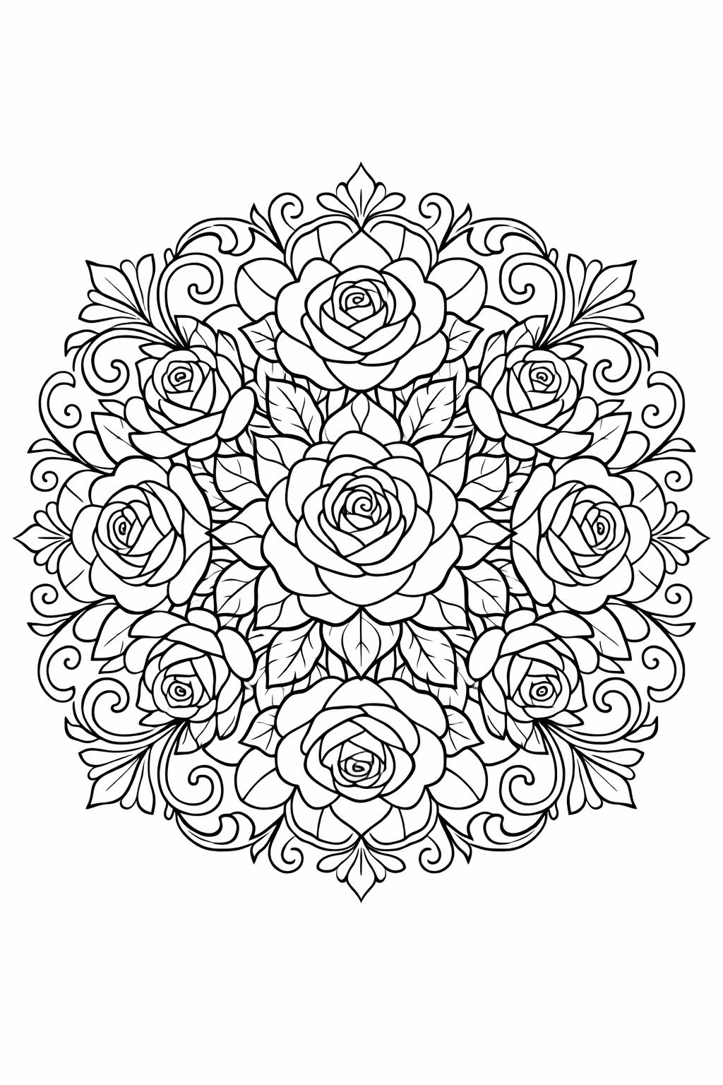 rose line art coloring page | clean floral outline | simple coloring design