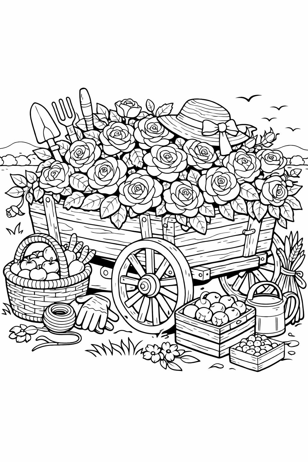 potted rose coloring page | indoor flower illustration | cozy botanical design