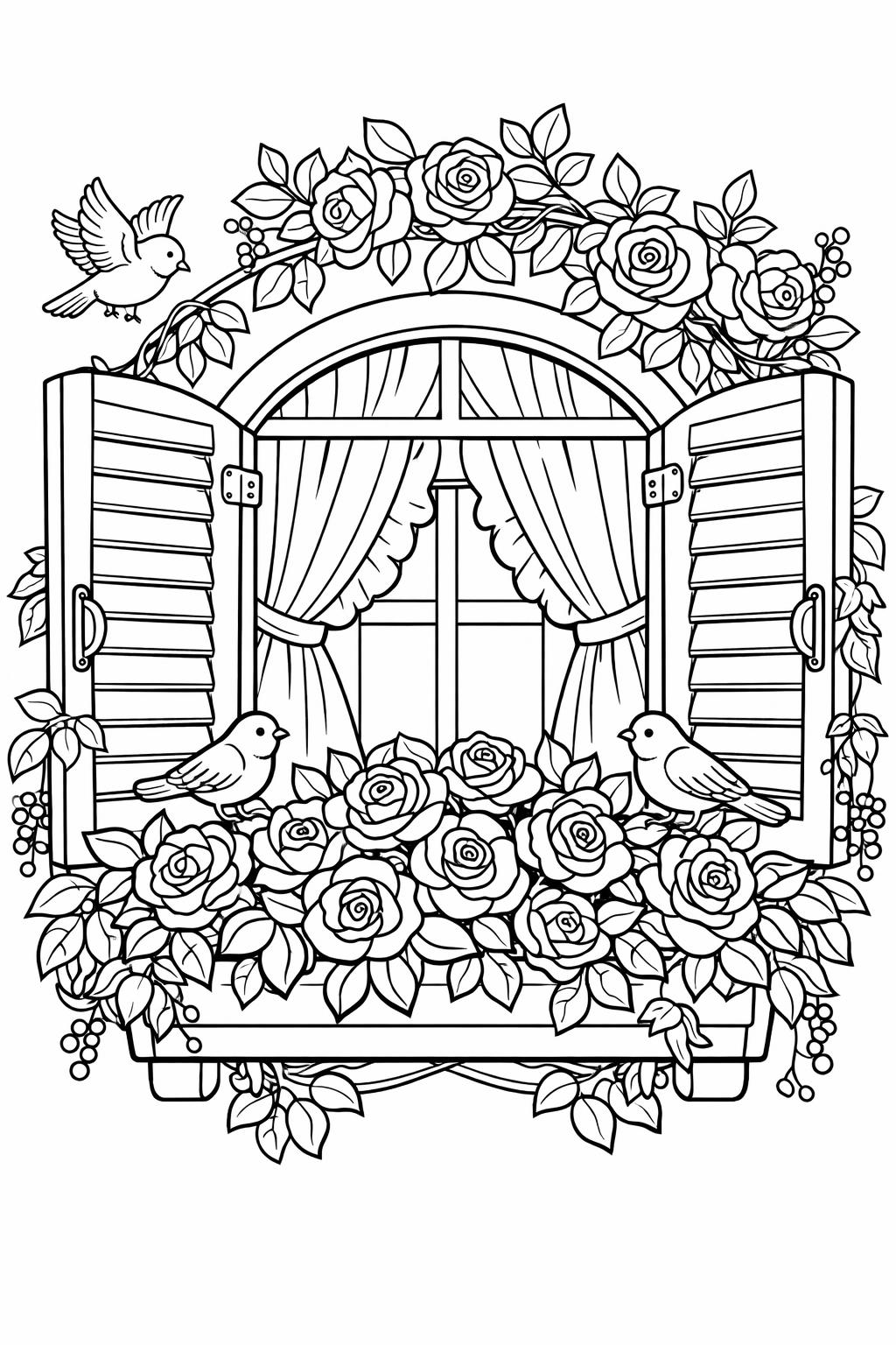 floral rose coloring page | blooming rose artwork | calming nature sheet