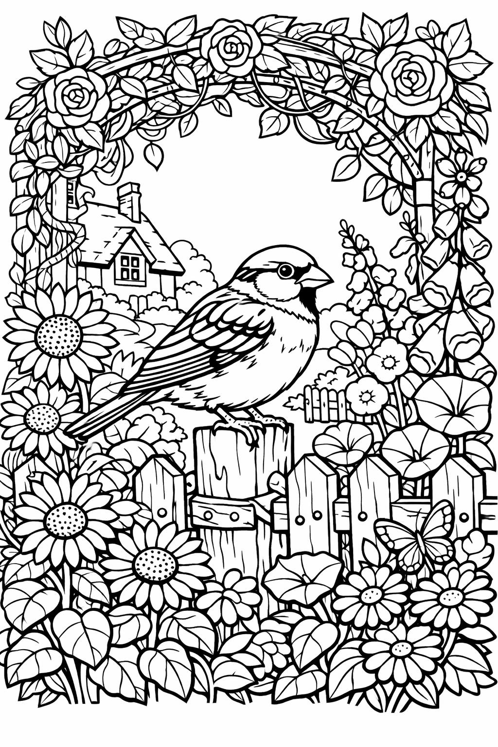 singing bird coloring page | musical bird illustration | happy nature design