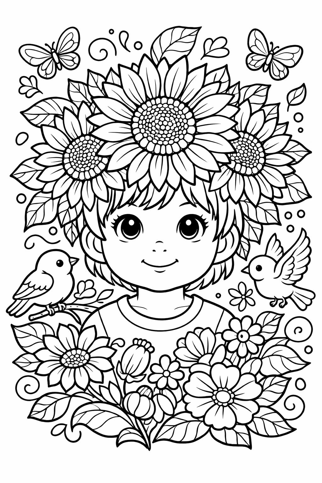 vintage sunflower coloring page | retro floral illustration | elegant botanical design