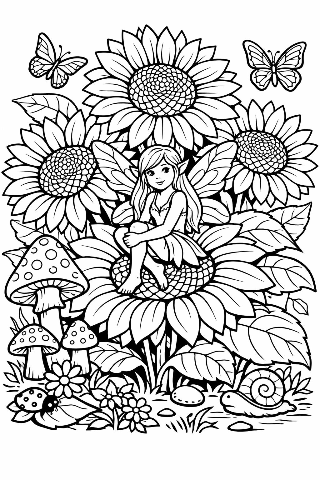 kawaii sunflower coloring page | adorable flower character | cute coloring sheet