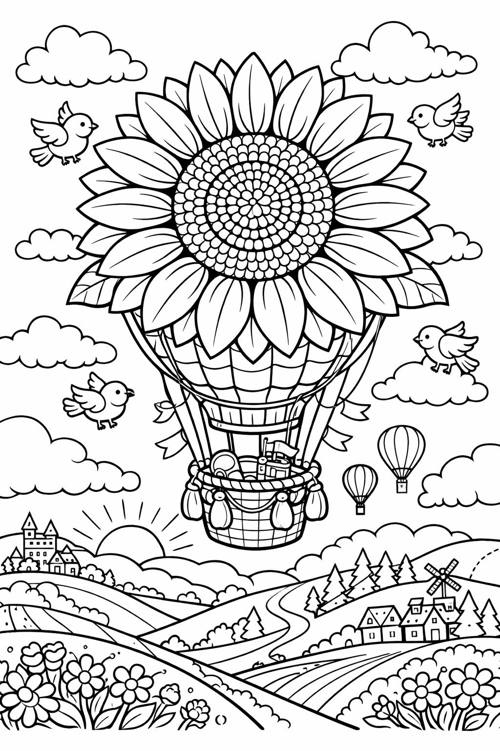 simple sunflower coloring page | easy flower outline | relaxing nature page