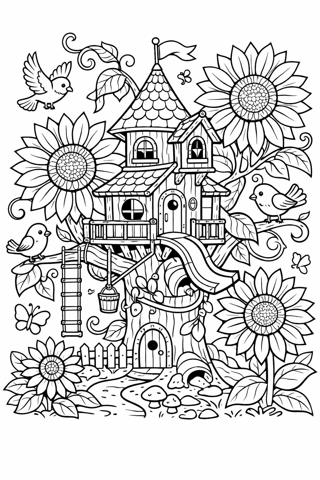 realistic sunflower coloring page | detailed floral illustration | botanical coloring sheet