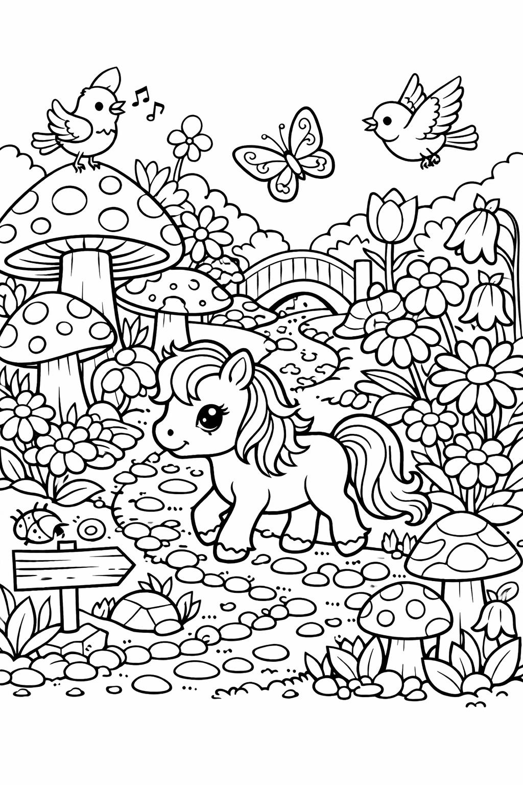 cute horse coloring page | playful horse design | fun animal artwork