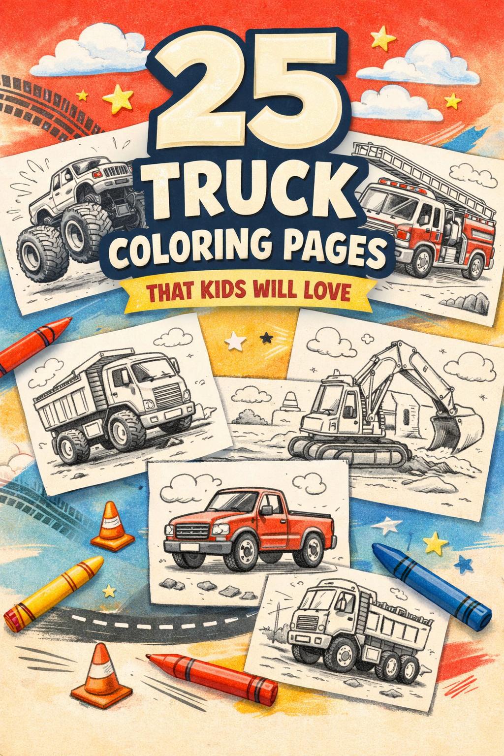 truck coloring page | big truck illustration | fun vehicle coloring sheet