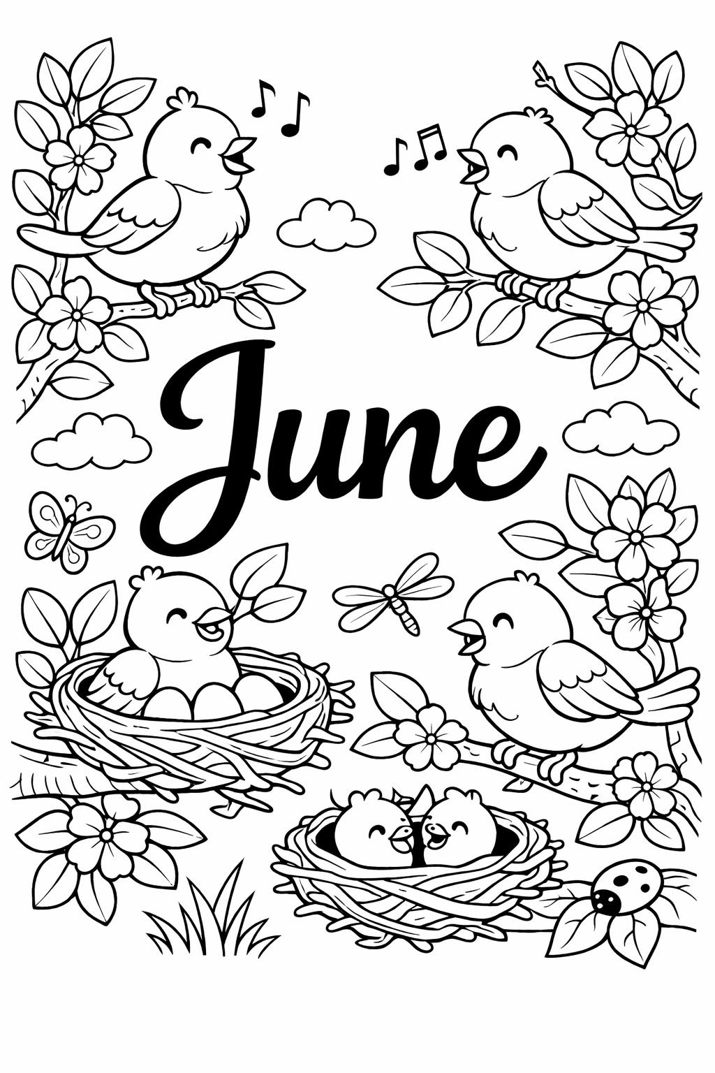 June themed coloring page | seasonal printable activity | fun coloring sheet