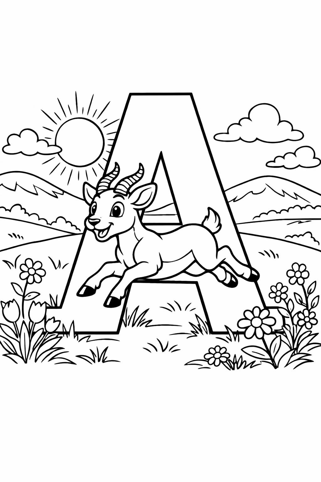 alphabet learning coloring page | letter A practice | educational printable