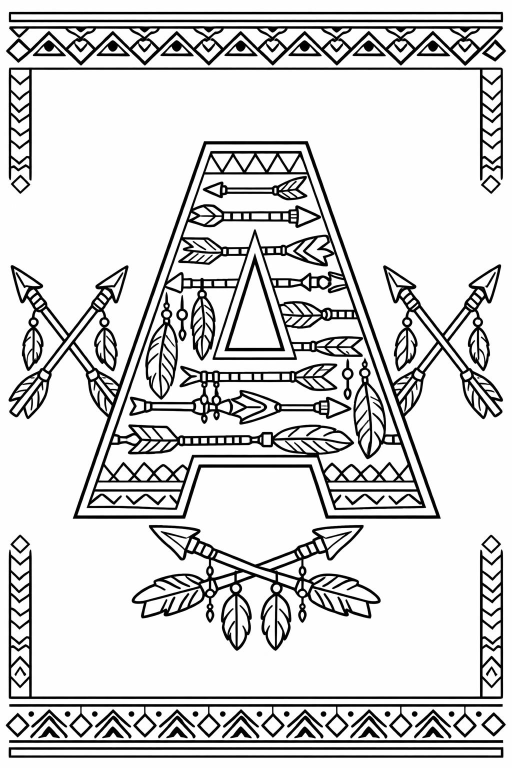 decorative letter A page | patterned alphabet design | creative coloring activity