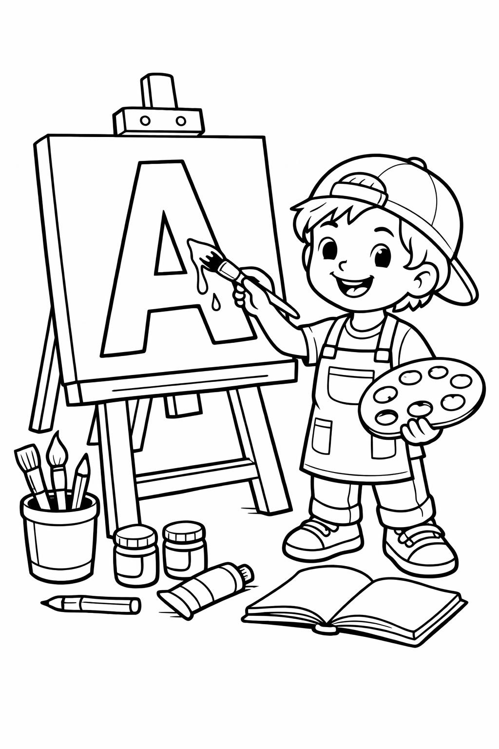 cartoon letter A coloring page | playful alphabet character | fun learning sheet