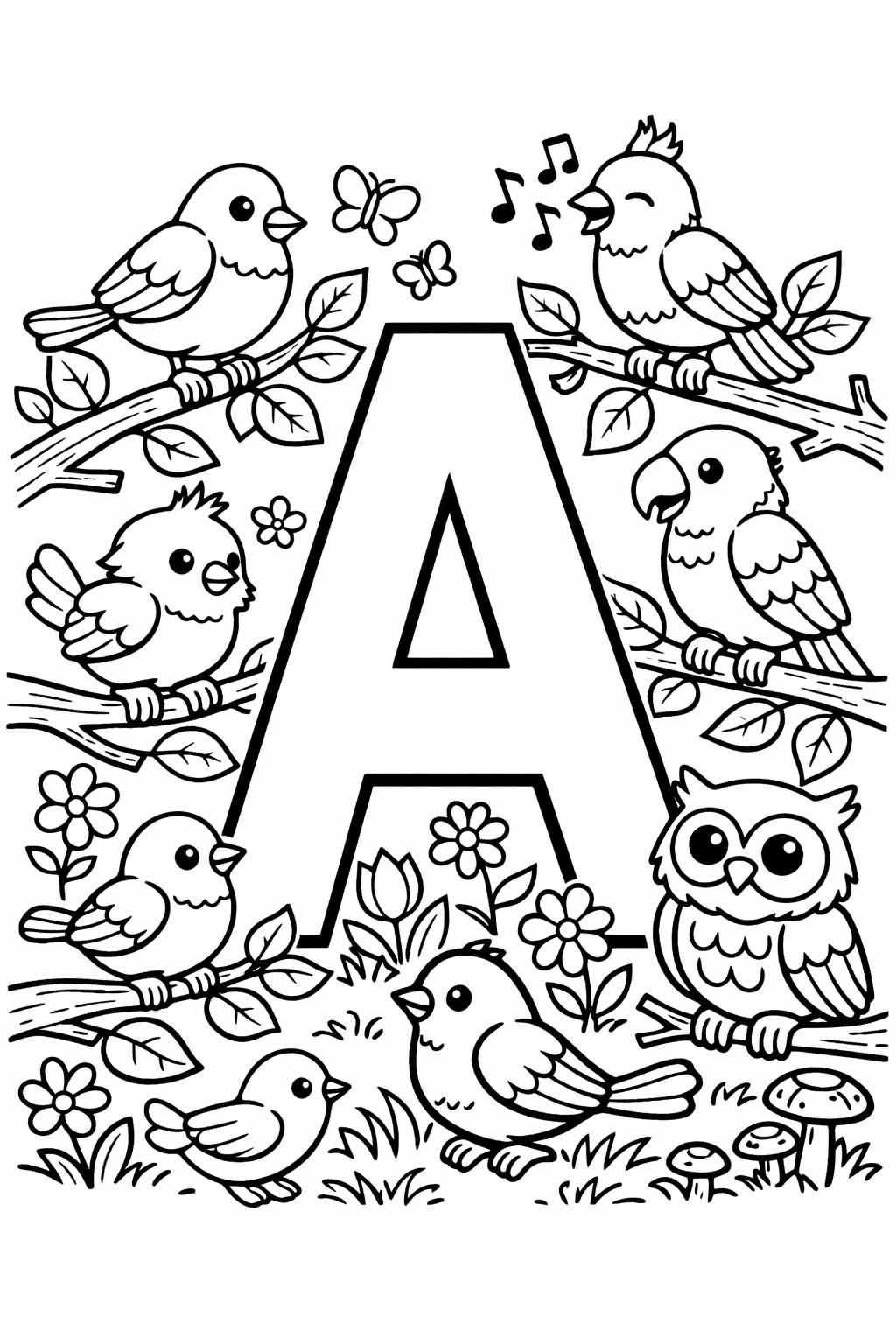bubble letter A coloring page | large outline letter | easy coloring sheet